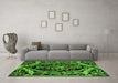 Machine Washable Medallion Green French Area Rugs in a Living Room,, wshabs5375grn