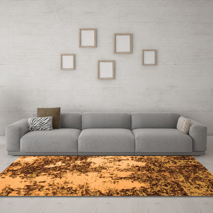 Machine Washable Abstract Orange Modern Area Rugs in a Living Room, wshabs5376org