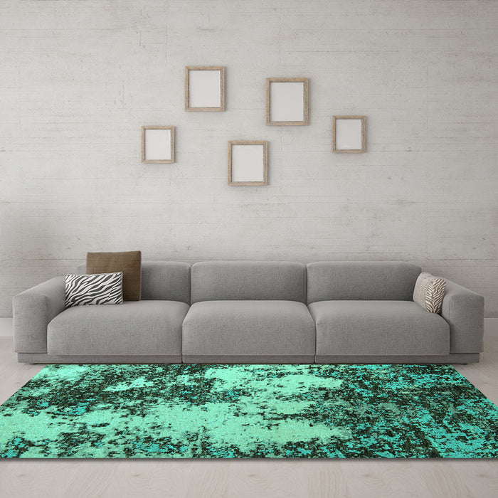 Machine Washable Abstract Turquoise Modern Area Rugs in a Living Room,, wshabs5376turq