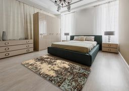 Abstract Dark Brown Modern Rug in a Bedroom, abs5376