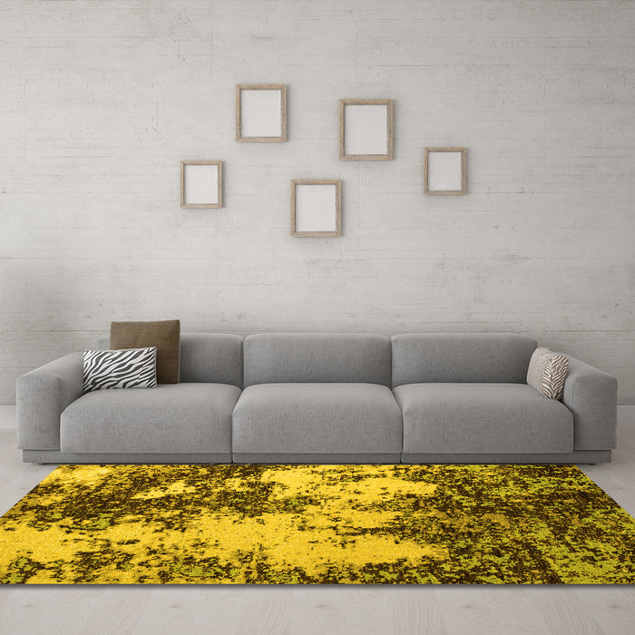 Machine Washable Abstract Yellow Modern Rug in a Living Room, wshabs5376yw