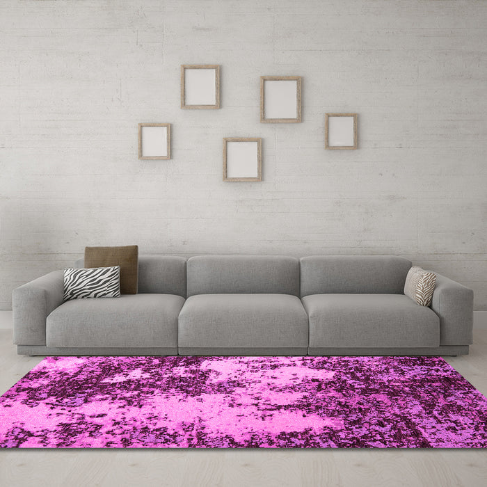 Machine Washable Abstract Pink Modern Rug in a Living Room, wshabs5376pnk