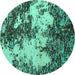 Round Machine Washable Abstract Turquoise Modern Area Rugs, wshabs5376turq