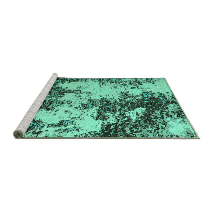Sideview of Machine Washable Abstract Turquoise Modern Area Rugs, wshabs5376turq