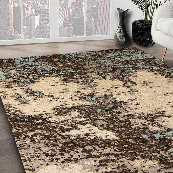 Abstract Dark Brown Modern Rug in Family Room, abs5376