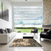 Square Abstract Dark Brown Modern Rug in a Living Room, abs5376