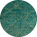 Round Machine Washable Abstract Medium Teal Green Rug, wshabs5377