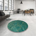 Round Abstract Teal Green Modern Rug in a Office, abs5377