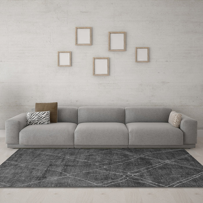 Machine Washable Abstract Gray Modern Rug in a Living Room,, wshabs5377gry