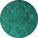 Round Machine Washable Abstract Turquoise Modern Area Rugs, wshabs5377turq