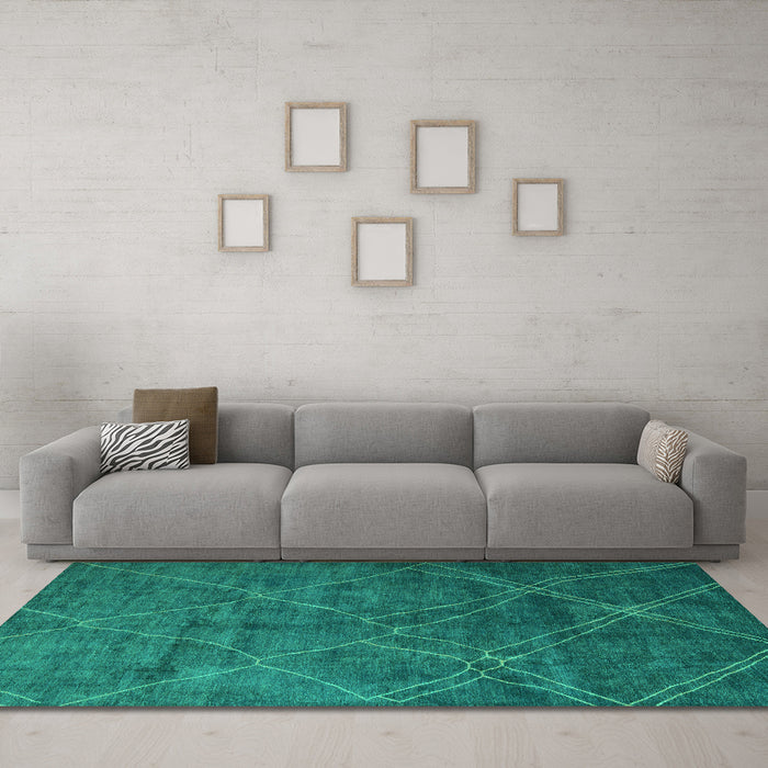 Machine Washable Abstract Turquoise Modern Area Rugs in a Living Room,, wshabs5377turq