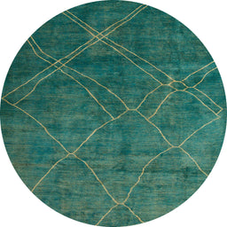 Round Abstract Teal Green Modern Rug, abs5377