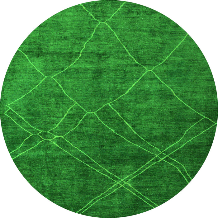 Round Machine Washable Abstract Green Modern Area Rugs, wshabs5377grn