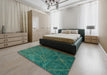 Abstract Teal Green Modern Rug in a Bedroom, abs5377