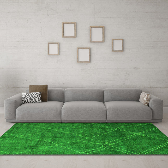 Machine Washable Abstract Green Modern Area Rugs in a Living Room,, wshabs5377grn