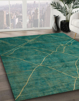 Machine Washable Abstract Medium Teal Green Rug in a Family Room, wshabs5377