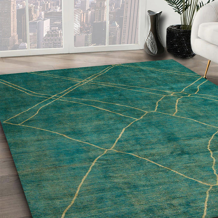 Machine Washable Abstract Medium Teal Green Rug in a Family Room, wshabs5377