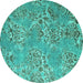 Round Machine Washable Abstract Turquoise Modern Area Rugs, wshabs5378turq