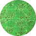 Round Machine Washable Abstract Green Modern Area Rugs, wshabs5378grn