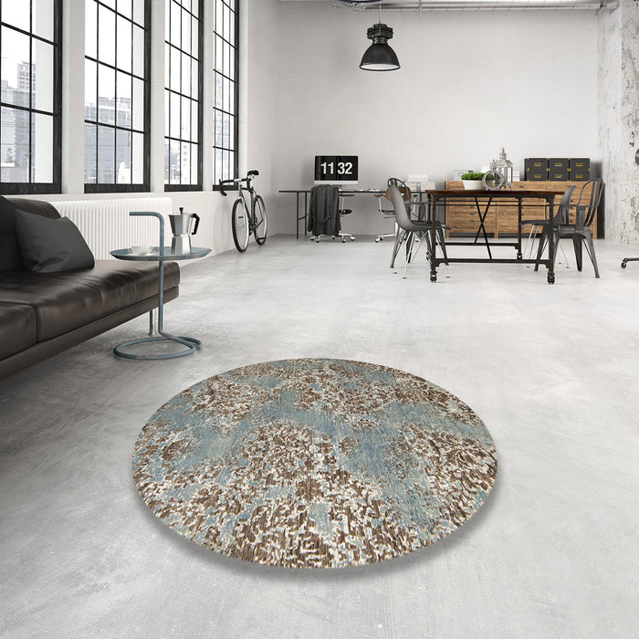Round Abstract Sage Green Modern Rug in a Office, abs5378