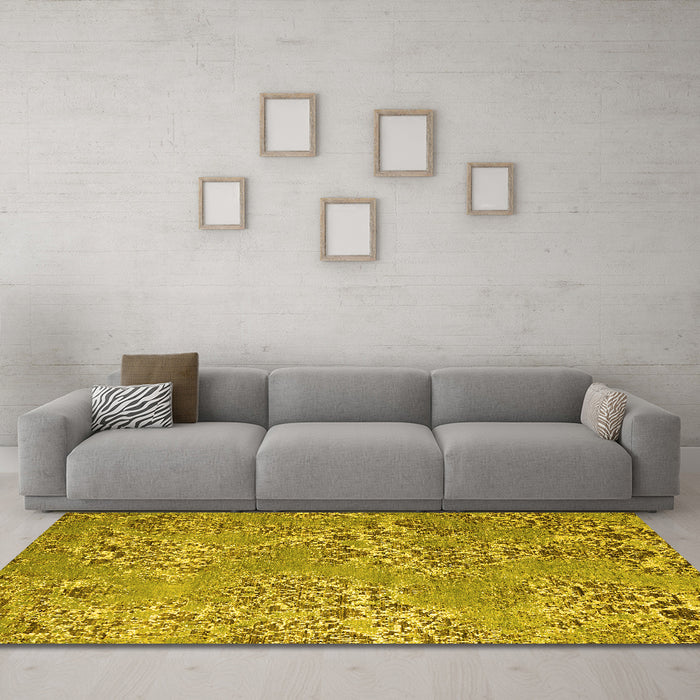 Machine Washable Abstract Yellow Modern Rug in a Living Room, wshabs5378yw