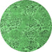 Round Abstract Emerald Green Modern Rug, abs5378emgrn