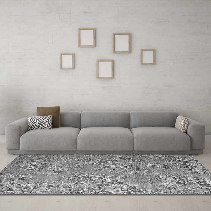 Machine Washable Abstract Gray Modern Rug in a Living Room,, wshabs5378gry