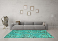 Machine Washable Abstract Turquoise Modern Rug, wshabs5378turq