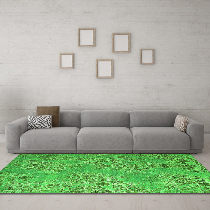 Machine Washable Abstract Green Modern Area Rugs in a Living Room,, wshabs5378grn