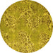 Round Abstract Yellow Modern Rug, abs5378yw