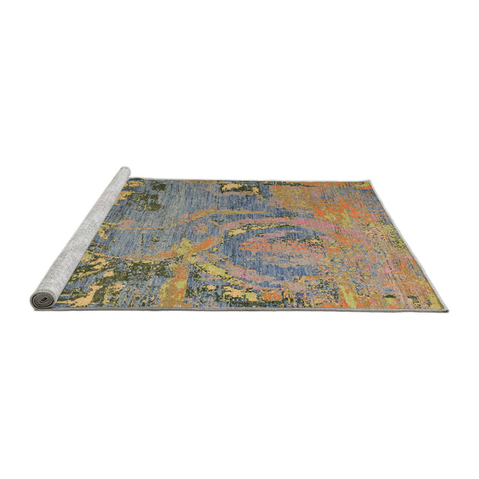 Sideview of Machine Washable Abstract Brown Green Rug, wshabs5379