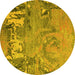 Round Abstract Yellow Modern Rug, abs5379yw