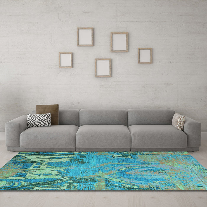 Machine Washable Abstract Light Blue Modern Rug in a Living Room, wshabs5379lblu