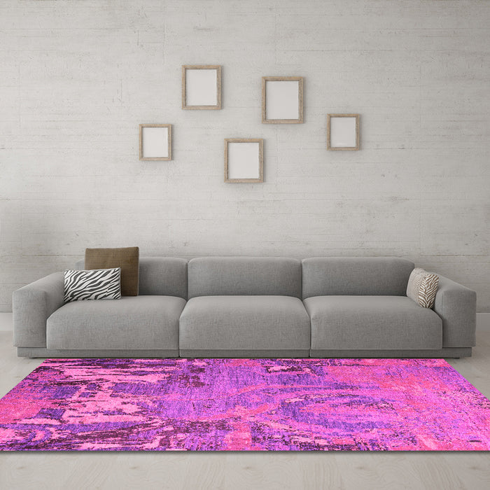 Machine Washable Abstract Pink Modern Rug in a Living Room, wshabs5379pnk