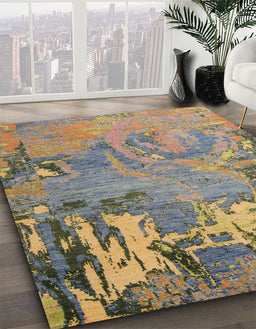 Abstract Brownish Green Modern Rug in Family Room, abs5379