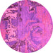 Round Machine Washable Abstract Pink Modern Rug, wshabs5379pnk