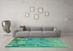 Machine Washable Abstract Turquoise Modern Area Rugs in a Living Room,, wshabs5379turq