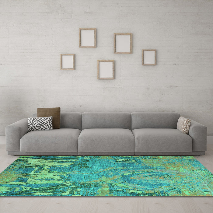 Machine Washable Abstract Turquoise Modern Area Rugs in a Living Room,, wshabs5379turq