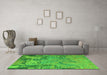 Machine Washable Abstract Green Modern Area Rugs in a Living Room,, wshabs5379grn