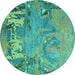 Round Abstract Turquoise Modern Rug, abs5379turq