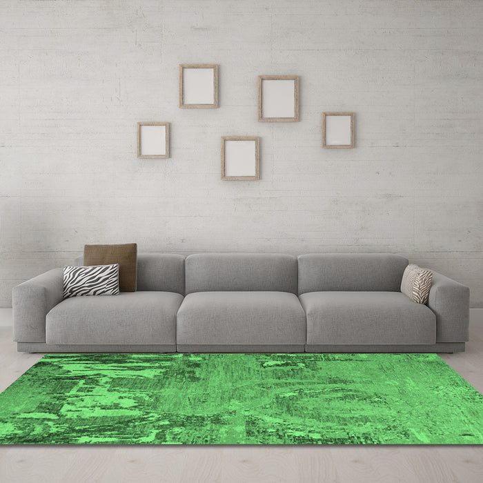 Machine Washable Abstract Emerald Green Modern Area Rugs in a Living Room,, wshabs5379emgrn