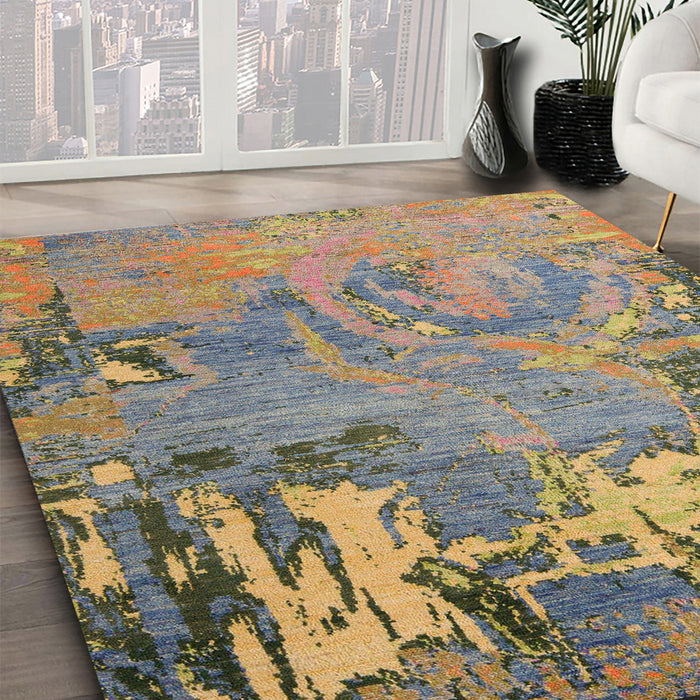Machine Washable Abstract Brown Green Rug in a Family Room, wshabs5379