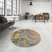 Round Abstract Brownish Green Modern Rug in a Office, abs5379