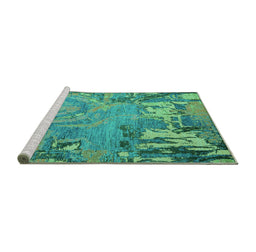 Sideview of Machine Washable Abstract Turquoise Modern Area Rugs, wshabs5379turq