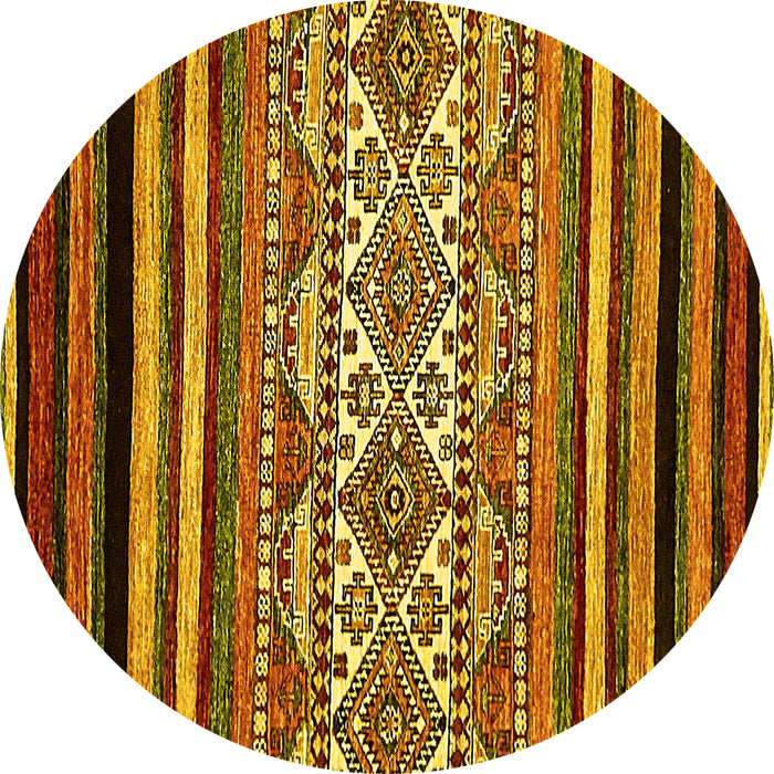 Round Abstract Yellow Modern Rug, abs537yw