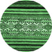 Round Machine Washable Abstract Emerald Green Modern Area Rugs, wshabs537emgrn