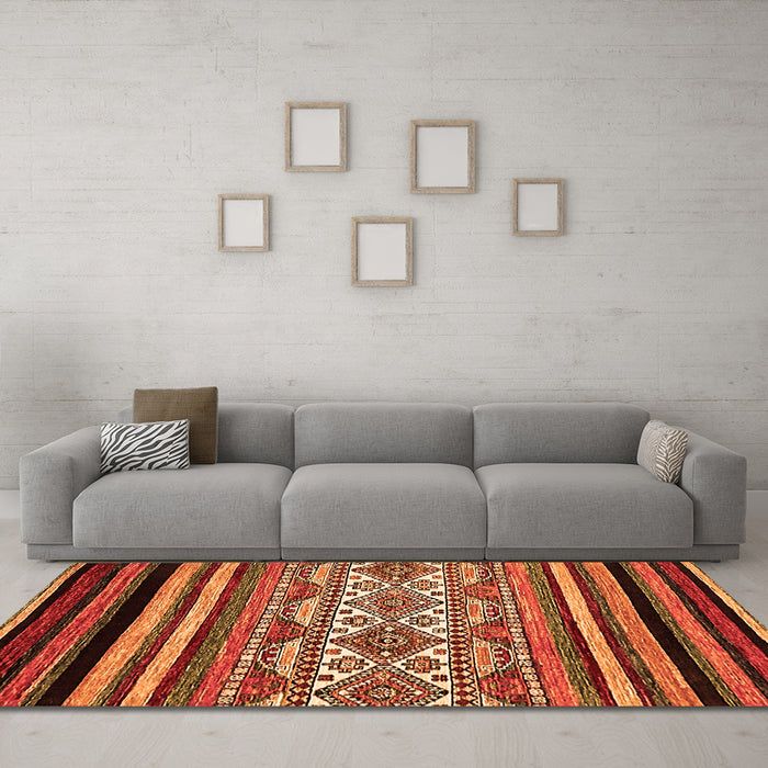 Machine Washable Abstract Orange Modern Area Rugs in a Living Room, wshabs537org
