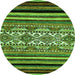 Round Machine Washable Abstract Green Modern Area Rugs, wshabs537grn