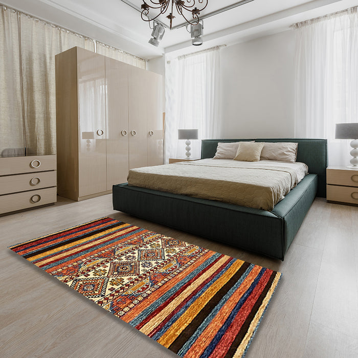 Abstract Saffron Red Modern Rug in a Bedroom, abs537