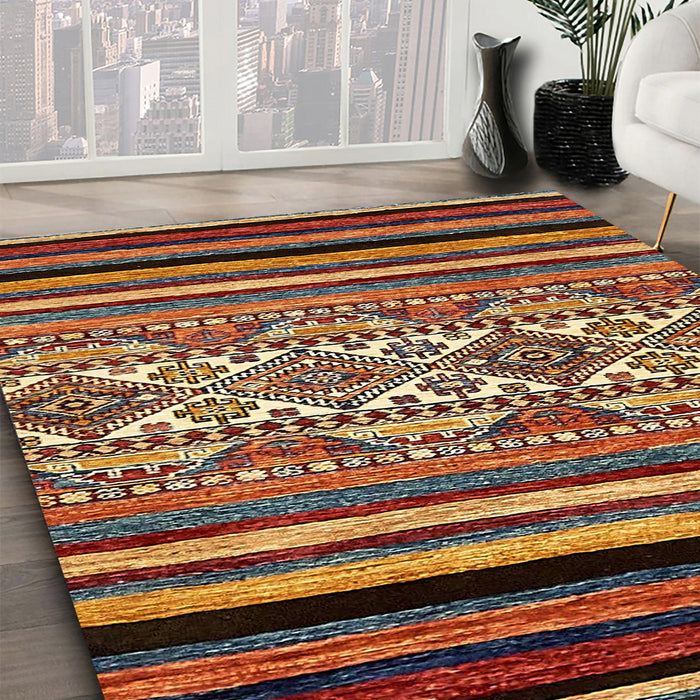 Abstract Saffron Red Modern Rug in Family Room, abs537